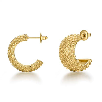 FRUMOS 18K Gold Plated Chunky Hoop Earrings for Women Fashion Thick Gold Hoops Set Jewelry for Birthday Christmas Gifts - color: Gold Braided Chunky Hoop