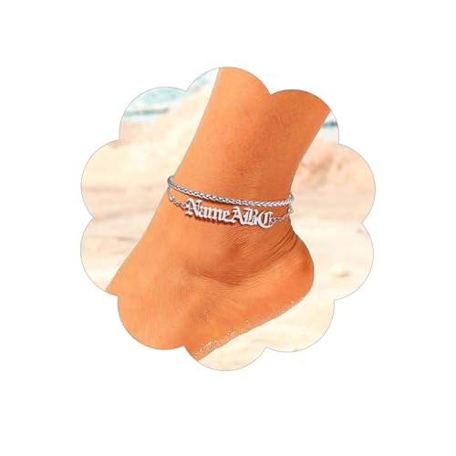 FindChic Custom Ankle Bracelets for Women, Stainless Steel Figaro/Cuban/Wheat/Rope/Herringbone Chain Anklets, Beach Foot Jewelry 8.5''-10.5'' Adjustable & Waterproof, with Gift Box - style: Wheat Chain-Silver