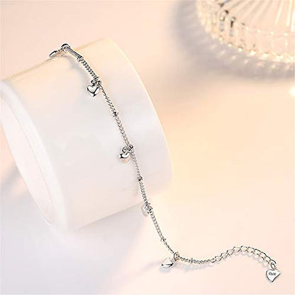 14K White Gold Plated Link Bracelet for Women Heart Star Round Beaded Charms Dainty Chain Simple Jewelry Gifts - color: 5-star white