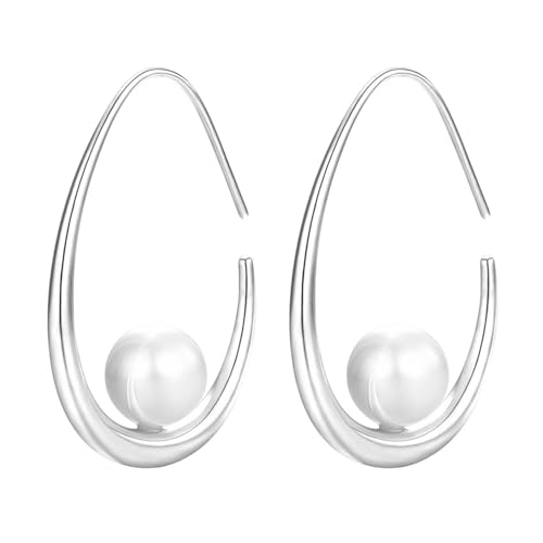 14k Gold Plated Lightweight Pearl Earrings,Trendy Jewelry,Teardrop Hoop Earrings for Women,Pearl Drop Earrings,Elegant Jewelry for Gifts - color: silver drop pearl
