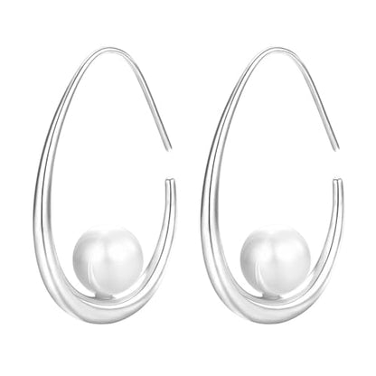 14k Gold Plated Lightweight Pearl Earrings,Trendy Jewelry,Teardrop Hoop Earrings for Women,Pearl Drop Earrings,Elegant Jewelry for Gifts - color: silver drop pearl