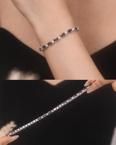 FANCIME Glamour Radiance Sterling Silver Birthstone Tennis Bracelets 7" | Charm Fine Jewelry Birthday Gifts for Women - color: Alexandrite