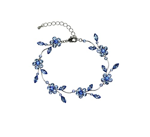 Faship Gorgeous Rhinestone Crystal Floral Necklace Earrings Set - color: Blue / Matching Bracelet