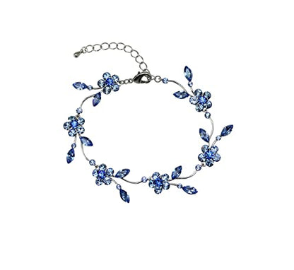 Faship Gorgeous Rhinestone Crystal Floral Necklace Earrings Set - color: Blue / Matching Bracelet