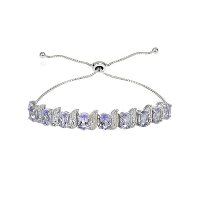 Silver Amethyst and Oval S Adjustable Tennis Bracelet Trendy Dainty Minimalist Bracelet for Women Simple Fashion Jewelry for Petite Wrist Elegant Ladies Accessory