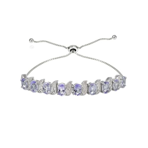 Silver Amethyst and Oval S Adjustable Tennis Bracelet Trendy Dainty Minimalist Bracelet for Women Simple Fashion Jewelry for Petite Wrist Elegant Ladies Accessory
