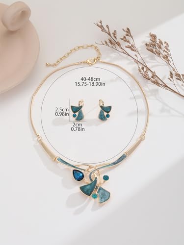 Chunky Statement Jewelry Set Vintage Retro Leaf Flower Floral Geometric Bohemian Boho Bib Necklace Earring Set Fashion Costume Jewelry for Women Girls Wedding Party Prom Unique Gift - style: triangle twist-aquamarine