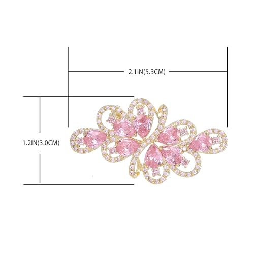 YOQUCOL Cubic Zirconia Crystal Rhinestone Wedding Brooch Pin for Women Brides Jewelry - color: A-Gold Pink