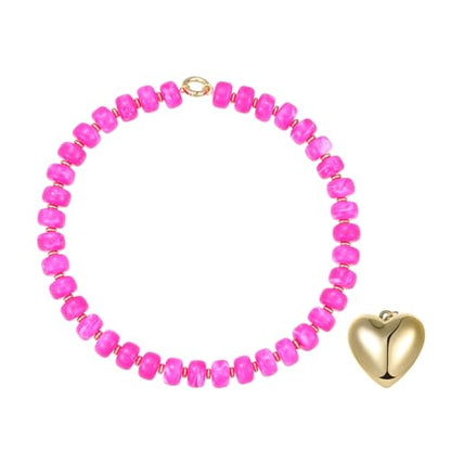 Chunky Heart Necklaces for Women Colorful Resin Beaded Necklaces for Women Gold Puffy Heart Statement Necklace Trendy Acrylic Choker Jewelry Gift - color: B-Rose red