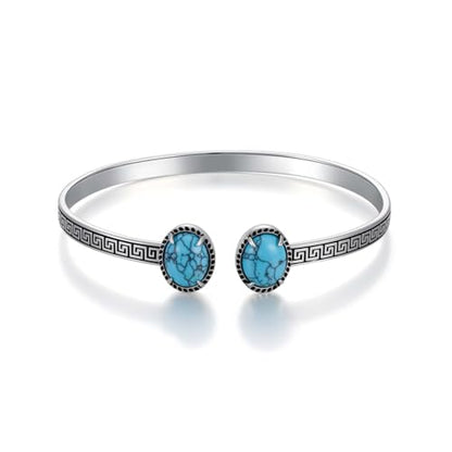 925 Sterling Silver Oval Turquoise Exquisite Cuff Bracelet Boho Style Adjustable Bracelet Jewelry Gifts for Women Mother - style: Cuff Bracelet 4