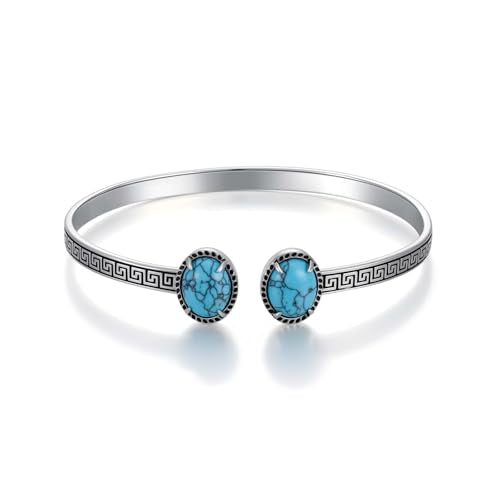 925 Sterling Silver Oval Turquoise Exquisite Cuff Bracelet Boho Style Adjustable Bracelet Jewelry Gifts for Women Mother - style: Cuff Bracelet 4