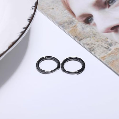 micuco Small Hoop Earrings for Women, Tiny Cartilage Hoop Earrings for Men | Helix Daith Tragus Ear Hugging Hoop Earrings Sleeper Hypoallergenic Earrings - style: B6: 8mm Black (1 Pairs)
