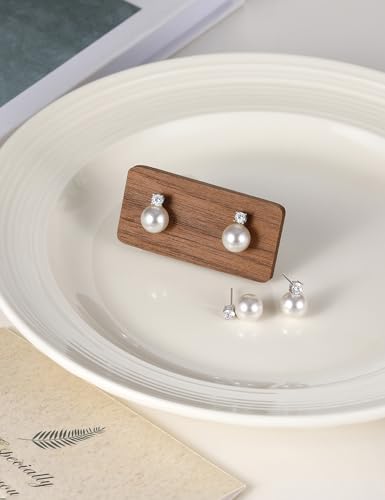 Pearl Earrings for Women 925 Sterling Silver 10MM CZ Pearl Stud | Cubic Zirconia, Dainty Simulated White Pearl Stud Drop Earring, Engagement Wedding Bridal, Hypoallergenic - size: 8MM