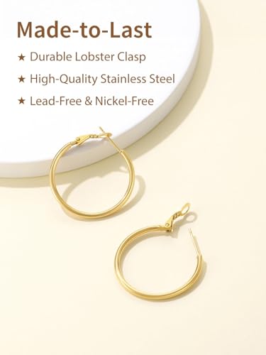 FindChic Thin Hoop Earrings for Women,Silver/Black/Gold Plated 20-100mm - color: Gold, size: 30mm