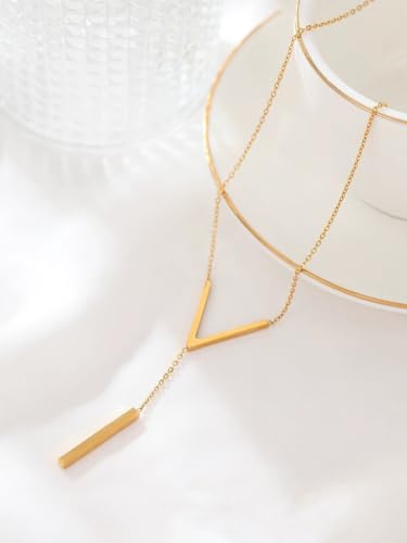 Long Pendant Necklace 14k Gold Plated Silver Bar Simple Trendy Y Drop Necklace Fashion Gold Jewelry for Women Jewelry