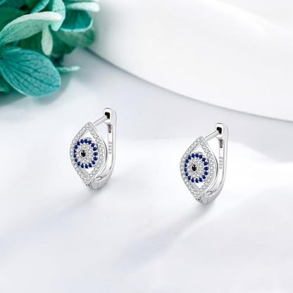 Blue Evil Eye/Celtic/Owl/Moonstone/Paw Print/Cubic Zirconia Hoop Earrings for Women 925 Sterling Silver Women Earrings Jewelry - style: eye B