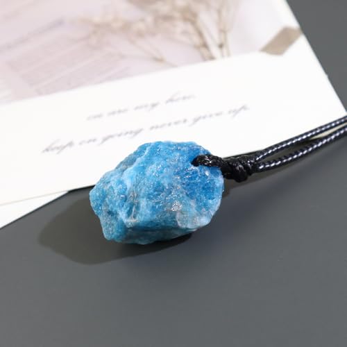Natural Raw Crystal Necklace for Women Irregular Stone Necklaces Spiritual Gemstone Pendant with Adjustable Rope - color: A-Blue apatite