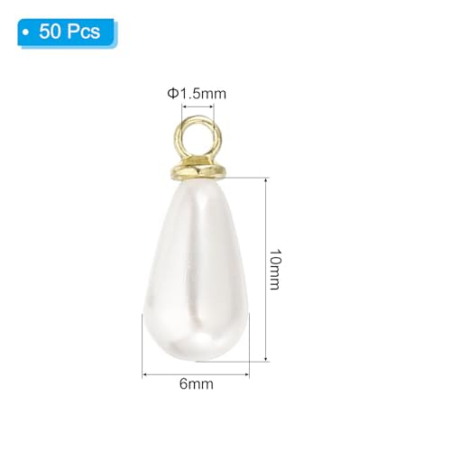 PATIKIL Pearl Charm, 50Pcs Pearl Beads Teardrop Faux Pearl Pendant Charm with Loop for Jewelry Making Bracelets Earrings Necklace - color: Gold, size: 10x6mm