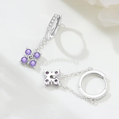 925 Sterling Silver Hoop Earrings Drop Dangle Earrings for Women Hypoallergenic Earring Trendy Huggie Earring Cute Graduation Birthday Gifts Jewelry for Women - color: Purple Flower earrings