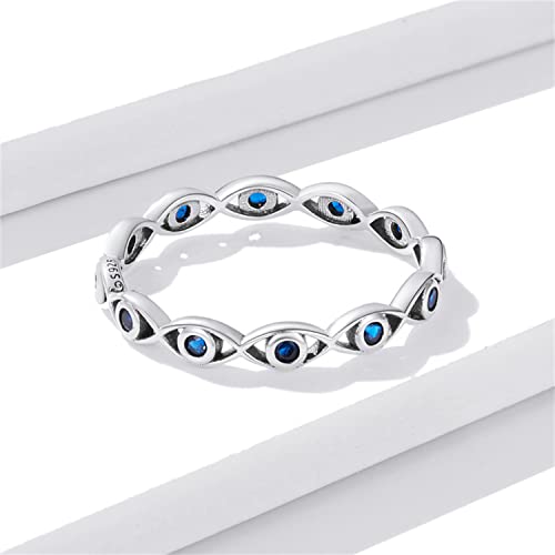 BISAER 925 Sterling Silver Evil Eye Ring for Woman Size 6-9