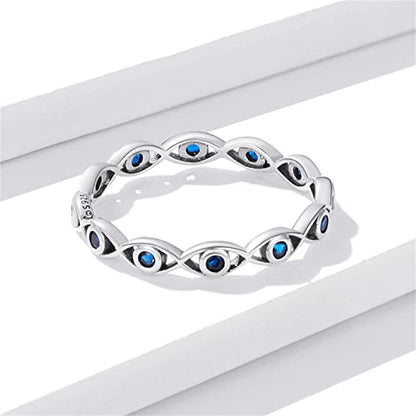 BISAER 925 Sterling Silver Evil Eye Ring for Woman Size 6-9