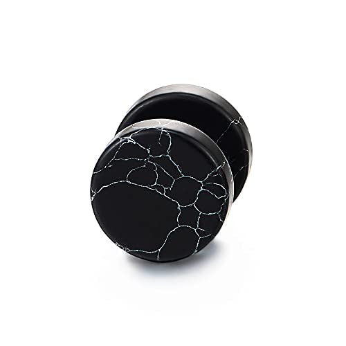 2pcs Marble Stud Earrings Men Women, Steel Cheater Fake Ear Plugs Gauges Illusion Tunnel - color: F-Black Color, size: Wide:10MM