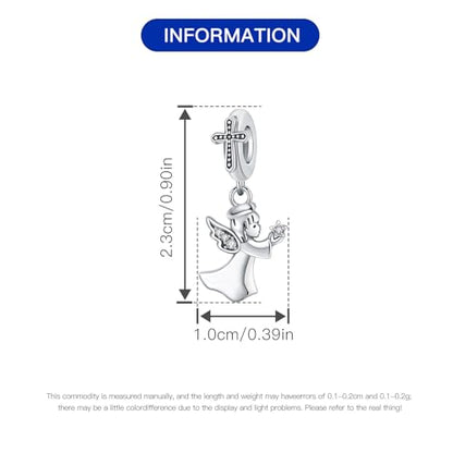925 Sterling Silver Charms for Bracelets and Necklace Religious Cross Pendants Praying Hands, Bible, Virgin Mary, Jesus, Church Bead Jewelry - color: Angel Cross
