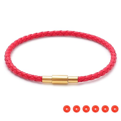 SEEDRILL Red Bracelets for Women Adjustable Charm Bracelet Braided Leather & 316L Stainless Steel with 18k Gold Plated Lucky Bracelets for Women, Red Pink Black String Bracelet Gifts for Women - color: Red
