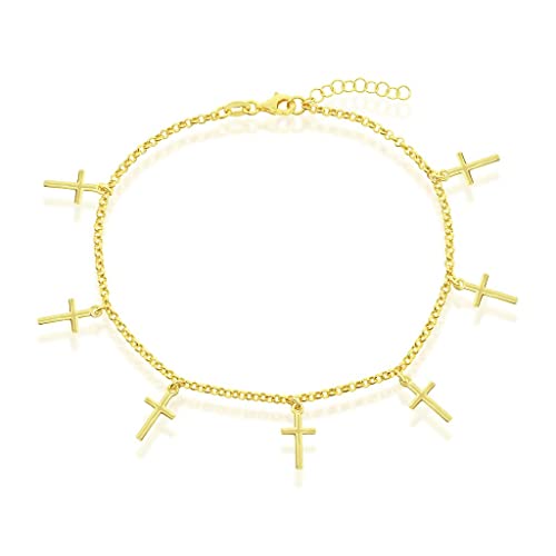 14K Gold Plated Chains – Pave Figaro/Figaro/Cuban/Marina/Franco/Cross/Butterfly/Hearts & Beads/Elephant Charms Rolo 9”/9+1” Anklets – Jewelry for Women or Teens - style: 9+1" Rolo Chain - Cross