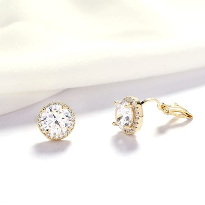 YOQUCOL 10MM Cubic Zirconia Crystal Clip On Stud Earrings Round Non Pierced Earrings for Women - color: Gold-White