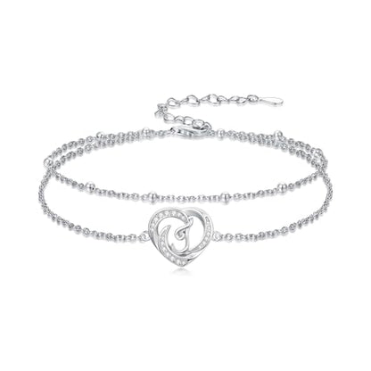 Dorunmo Initial Anklet 925 Sterling Silver Letter A-Z Layered Heart Anklet Beach Jewelry Birthday Gifts for Women - color: J