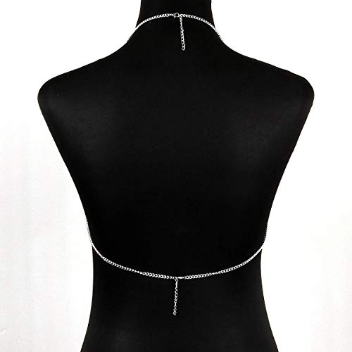 CHRAN Multi-Layer Body Chain Necklace, Gold Metal Chain Halter Top Jewelry, Sexy Chest Chain Accessory for Women - color: silver