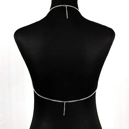 CHRAN Multi-Layer Body Chain Necklace, Gold Metal Chain Halter Top Jewelry, Sexy Chest Chain Accessory for Women - color: silver