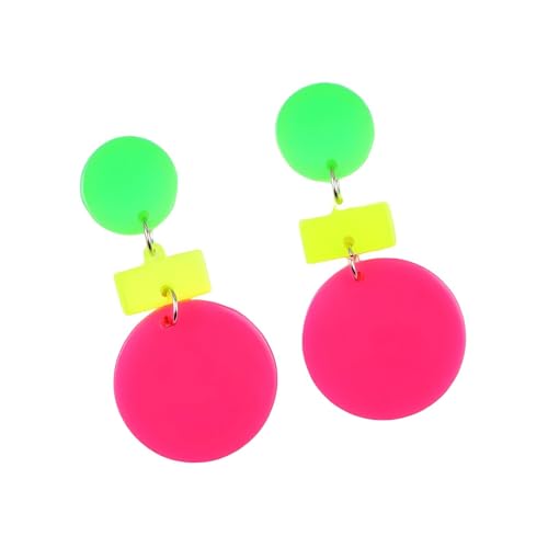 80s 90s Neon Earrings for Women Colorful Round Disc Acrylic Drop Earrings Retro Resin Geometric Rectangle Dangle Earrings for 70's 80's Outfit Glow Party Accessories - style: Style 3
