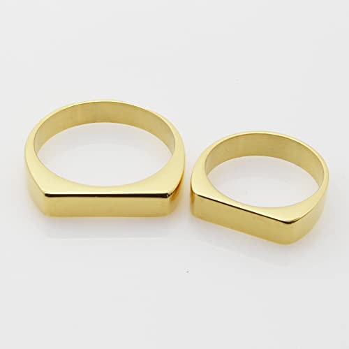 Fuqimanman2020 Classical 316L Stainless Steel Square Signet Band Ring Plain Gold Plated Geometric Stacking for Women Men Couple Minimalist Wedding Engagement Statement Jewelry - color: 8