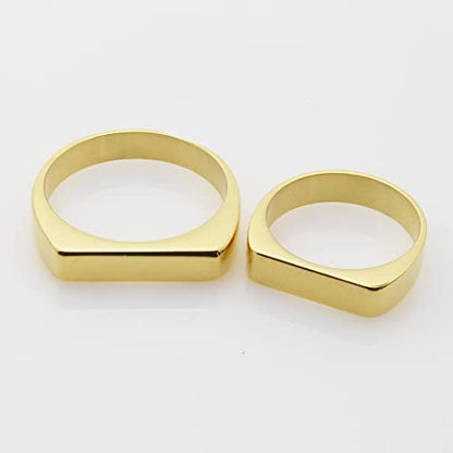 Fuqimanman2020 Classical 316L Stainless Steel Square Signet Band Ring Plain Gold Plated Geometric Stacking for Women Men Couple Minimalist Wedding Engagement Statement Jewelry - color: 8