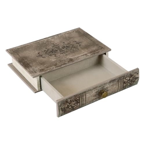 Vintage Book-Shaped Storage Box with Drawer, Distressed Vintage Brown Faux Leather Finish and Gothic Medallion Motif, Decorative Hidden Organizer for Home or Office 11.8″ x 8.7″ x 2.4″ - color: Distressed Vintage Brown, size: L