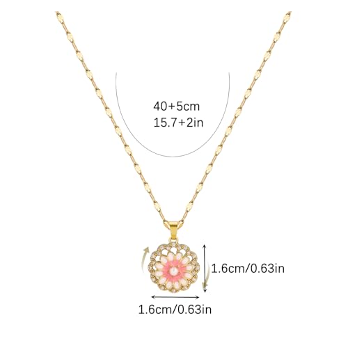 Sunflower Fidget Necklace for Women Gold Moon Necklace Rotating Heart Necklaces Spinning Crystal Flower Anxiety Necklaces Crescent Moons Jewelry Accessories - color: Pink and White