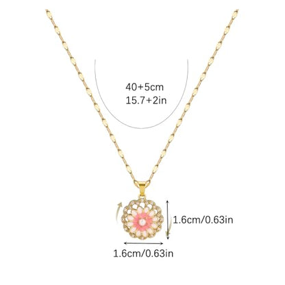 Sunflower Fidget Necklace for Women Gold Moon Necklace Rotating Heart Necklaces Spinning Crystal Flower Anxiety Necklaces Crescent Moons Jewelry Accessories - color: Pink and White