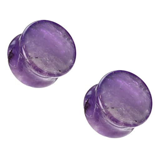 Pierced Owl Amethyst Stone Double Flared Plugs, Sold as a Pair - style: 19mm (3/4")