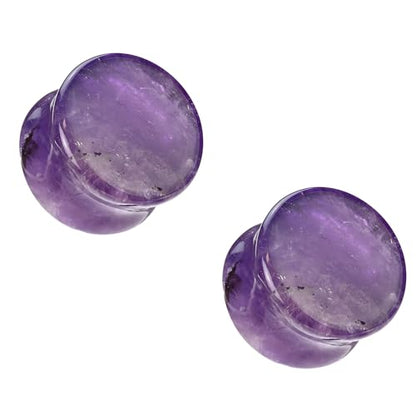 Pierced Owl Amethyst Stone Double Flared Plugs, Sold as a Pair - style: 12mm (1/2")