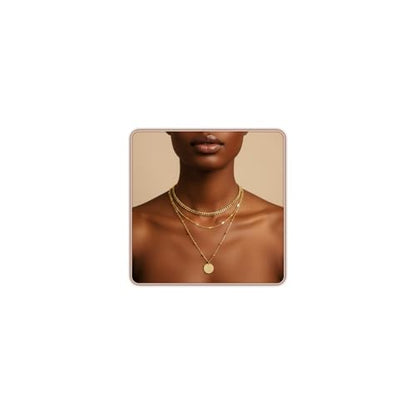 Gold Layered Necklaces for Women, 14K Gold Plated Paperclip Snake Chain Necklace Set, Dainty Coin Cross Tear Pendant Layering Choker Necklaces, Simple Trendy Stackable Jewelry Gifts - color: 3PCS / Coin & Chain& Chain