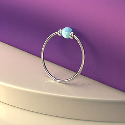 Jolliz Opal Nose Rings Hoops – 24 Gauge Classic Design, Elegant Nose Rings for Women & hypoallergenic Nose Piercings Jewelry Perfect for Any Occasion with Comfortable Fit - color: Light Blue Opal Silver