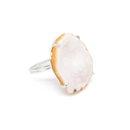 Geode Ring Set with Agate and Quartz Crystals,Stone Sizes 25-30mm - color: White, style: 1