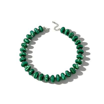 Beaded Necklace for Women Statement Chunky Necklace Boho Bead Choker Acrylic Big Bead Necklaces Summer Beach Jewelry for Women - color: Dark-Green