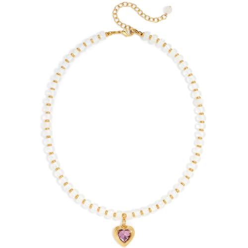 Boho Beaded Choker Necklaces for Women with A Gold Heart CZ - color: White