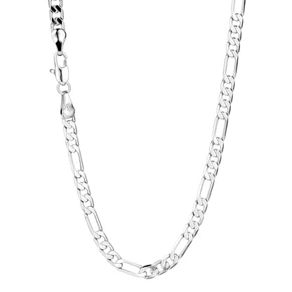 925 Sterling Silver Figaro Chain Necklace for Women and Men, 4mm Hypoallergenic Nickel-Free Silver Necklace Chain, Lobster Clasp Mens Chains Durable Waterproof Gift Ready Jewelry - size: 22 IN