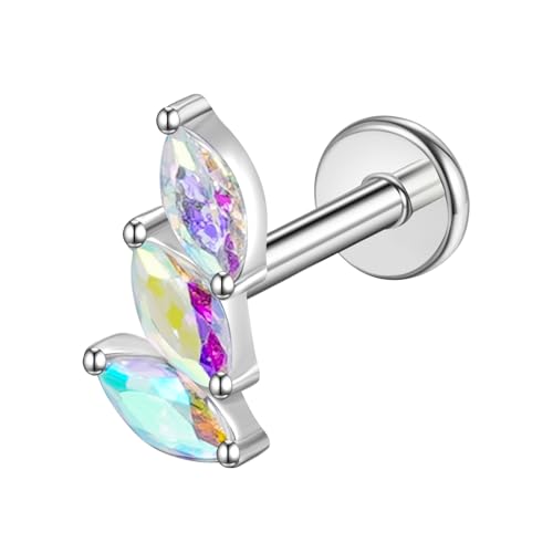 G23 Titanium Flat Back Earrings Studs 16g F136 Implant Grade Titanium Labrets Press Fit Threadless Push In Dainty Cartilage Helix Conch Lobe Lip Tragus Piercing Jewelry - style: 1pcs 3eye AB