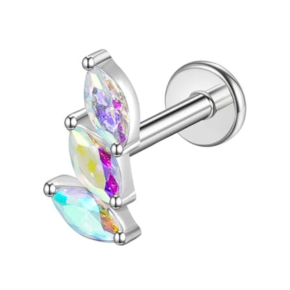 G23 Titanium Flat Back Earrings Studs 16g F136 Implant Grade Titanium Labrets Press Fit Threadless Push In Dainty Cartilage Helix Conch Lobe Lip Tragus Piercing Jewelry - style: 1pcs 3eye AB