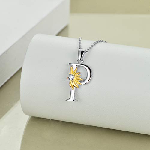 POPLYKE Initial Sunflower Necklace for Women 925 Sterling Sliver Sunflower Pendant Necklace Letter Initial Pendant Chain - style: Sunflower P